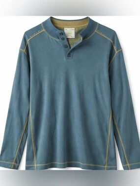 Ecoths Henley Shirt Organic Cotton Long Sleeve Blue Green Men XL